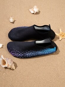 Graphic Slip On Aqua Socks, Low-cut Black Sports Water Shoes For Women With Contrast Colors, Elastic Design - Black - View 3