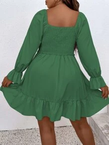 SHEIN Clasi Vestido con cordón delantero de manga con volante bajo con fruncido - Verde - Ver 2