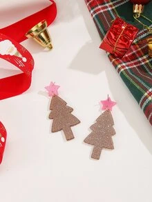 Christmas Star & Tree Decor Drop Earrings - Camel - View 2