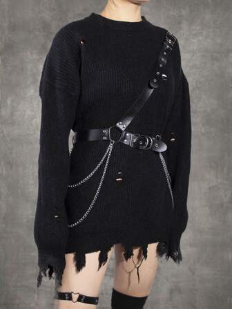 Grunge Punk Chain Decor Harness Belt