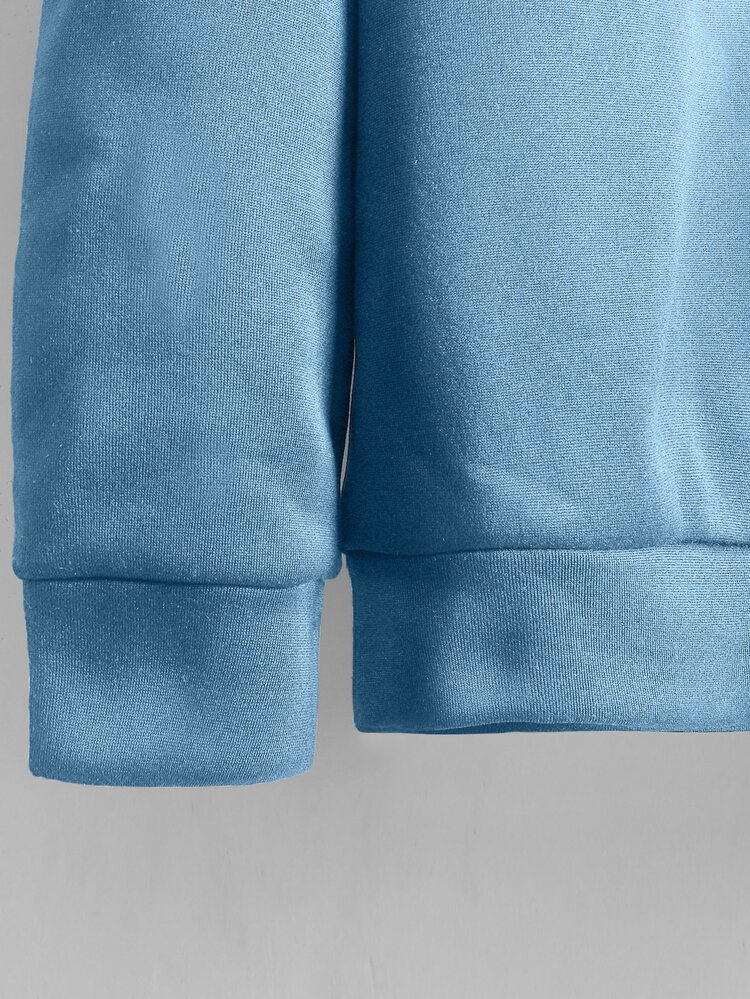 Manfinity LEGND 男士熊和標語圖案加絨內裏衛衣和衛褲 - 藍色 - 查看 5