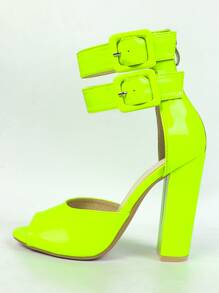 Xăng đan Cao gót Nữ Khóa màu trơn Dây đeo mắt cá chân Mốt - Màu xanh chanh - Xem 4