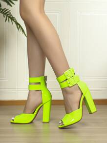 Xăng đan Cao gót Nữ Khóa màu trơn Dây đeo mắt cá chân Mốt - Màu xanh chanh - Xem 7