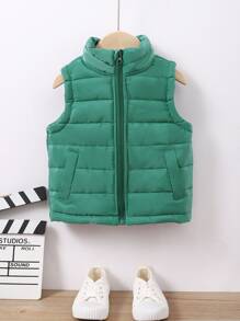 Young Boys Zipper Front Vest Padded Coat - Green - View 1