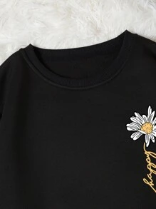 INAWLY Sudadera térmica con estampado de letras y flores, manga larga, para graduación, maestros, regreso a la escuela en otoño - Negro - Ver 6