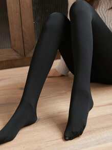 極簡風格素色褲襪 - 黑色 - 查看 1