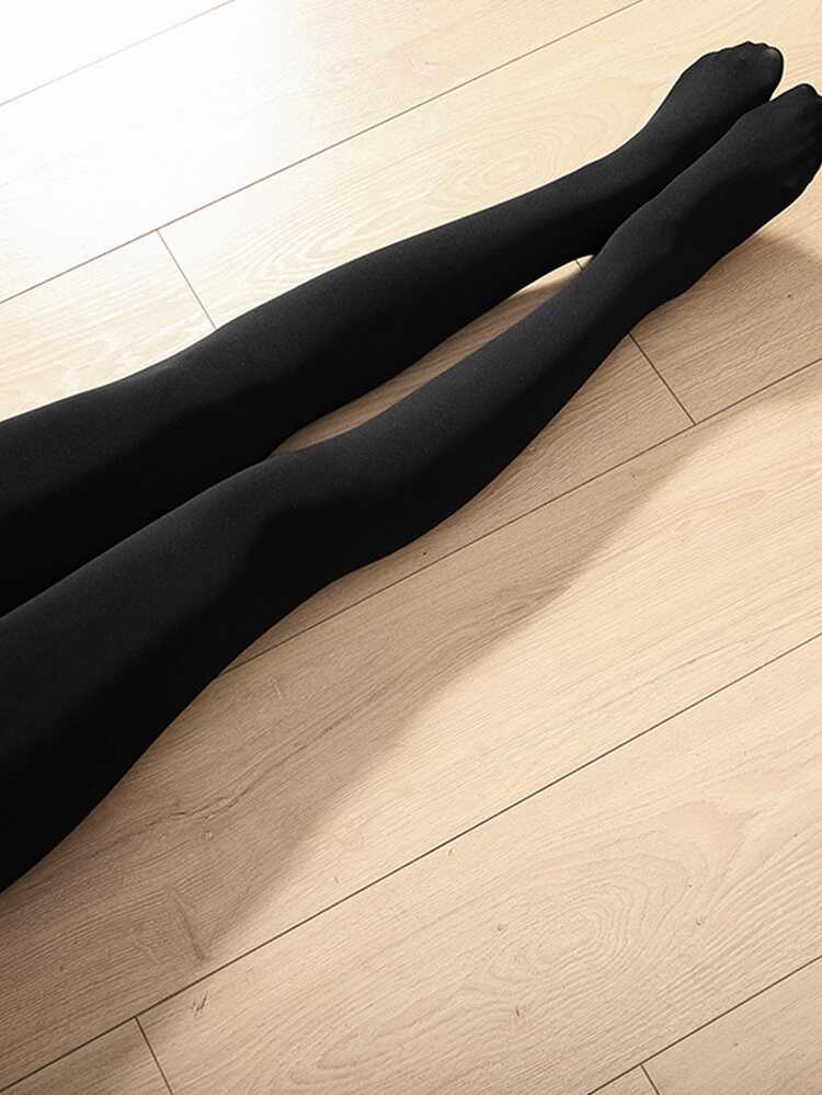 極簡風格素色褲襪 - 黑色 - 查看 4