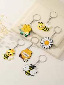 6入組蜜蜂和花吊墜鑰匙圈 - 彩色 - 查看 1