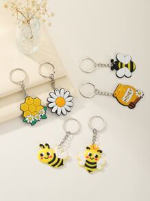 6入組蜜蜂和花吊墜鑰匙圈 - 彩色 - 查看 2