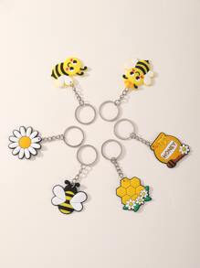6入組蜜蜂和花吊墜鑰匙圈 - 彩色 - 查看 3