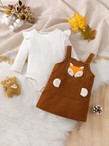 嬰兒荷葉邊連身背心和卡通刺繡背帶裙 - 彩色 - 查看 8