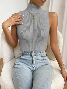 SHEIN Unity Chaleco de punto de cuello cisne tejido de canalé