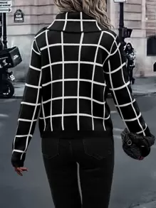 SHEIN Clasi 格紋圖案高領套頭毛衣 - 黑色 - 查看 2