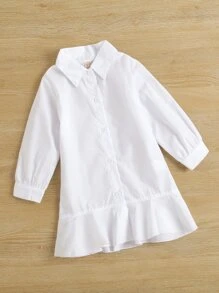 Young Girl Asymmetrical Vest & Ruffle Hem Shirt Dress - Blue and White - View 4