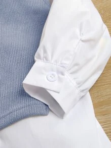 Young Girl Asymmetrical Vest & Ruffle Hem Shirt Dress - Blue and White - View 5