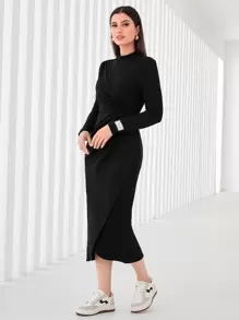 Modelyn Đầm Đắp vá Trọn gói màu trơn Giải trí - màu đen - Xem 1