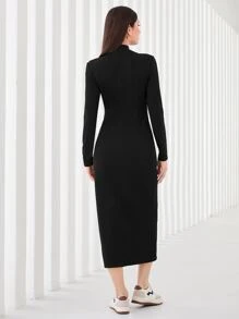 Modelyn Đầm Đắp vá Trọn gói màu trơn Giải trí - màu đen - Xem 2