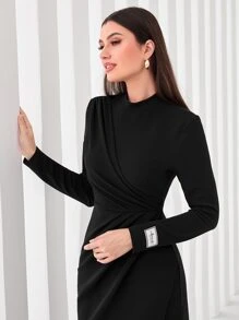 Modelyn Đầm Đắp vá Trọn gói màu trơn Giải trí - màu đen - Xem 3