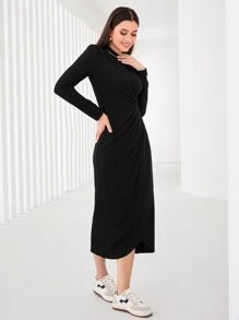 Modelyn Đầm Đắp vá Trọn gói màu trơn Giải trí - màu đen - Xem 4