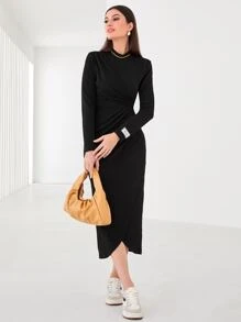 Modelyn Đầm Đắp vá Trọn gói màu trơn Giải trí - màu đen - Xem 5