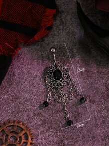 Anillo de vientre con diseño de cuenta - Plata antigua - Ver 4