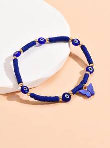邪惡之眼細節蝴蝶墜飾串珠腳鏈 - 寶藍色 - 查看 2