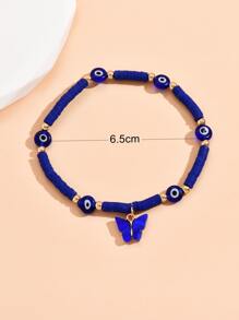 邪惡之眼細節蝴蝶墜飾串珠腳鏈 - 寶藍色 - 查看 4