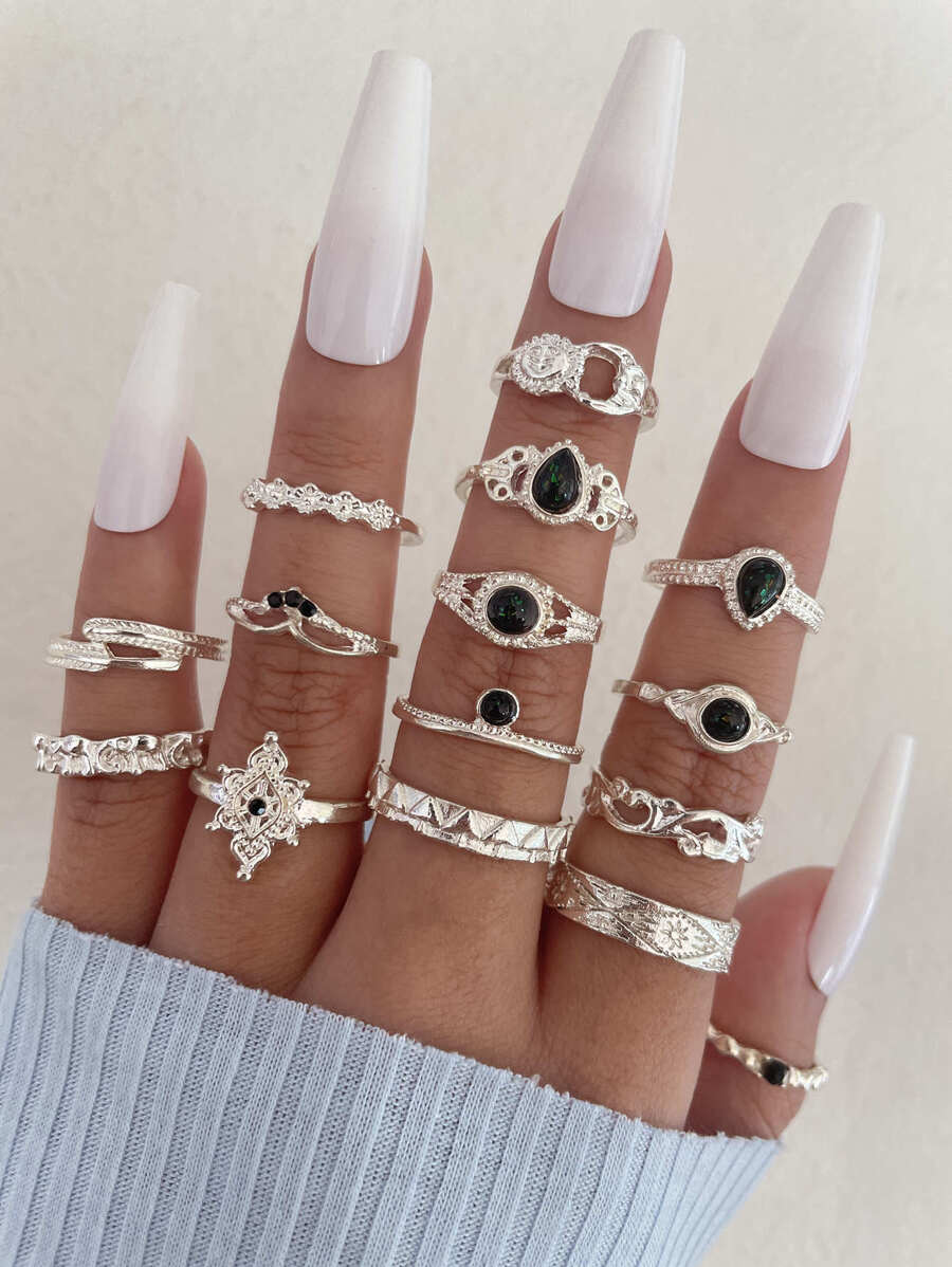 15 chiếc Đá quý giọt nước & Vòng trang trí hình tròn - Bạc - Xem 1