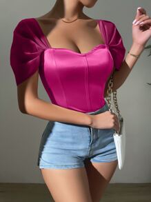 VaVaBold 雞心領口緞面連身背心 - 玫紅色 - 查看 4