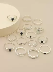 15 chiếc Đá quý giọt nước & Vòng trang trí hình tròn - Bạc - Xem 2