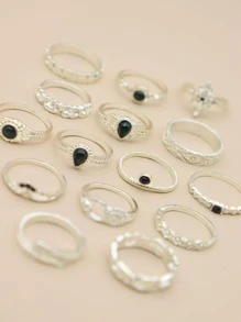15 chiếc Đá quý giọt nước & Vòng trang trí hình tròn - Bạc - Xem 3