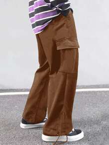 Manfinity Hypemode Men Flap Pocket Side Drawstring Waist Cargo Trousers - Brown - View 2