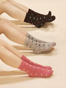3pairs Heart Pattern Crew Socks - Multicolor - View 1