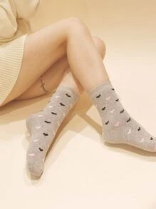 3pairs Heart Pattern Crew Socks - Multicolor - View 4