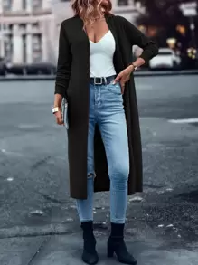 SHEIN LUNE Solid Casual Design Cardigan,Long Sleeve Tops Fall Winter Cloth For Women