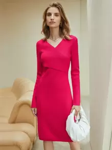MOTF PREMIUM WOOL-MIX WRAP JUMPER DRESS - Hot Pink - View 2
