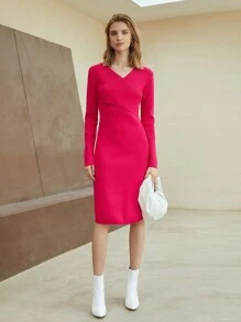 MOTF PREMIUM WOOL-MIX WRAP JUMPER DRESS - Hot Pink - View 5
