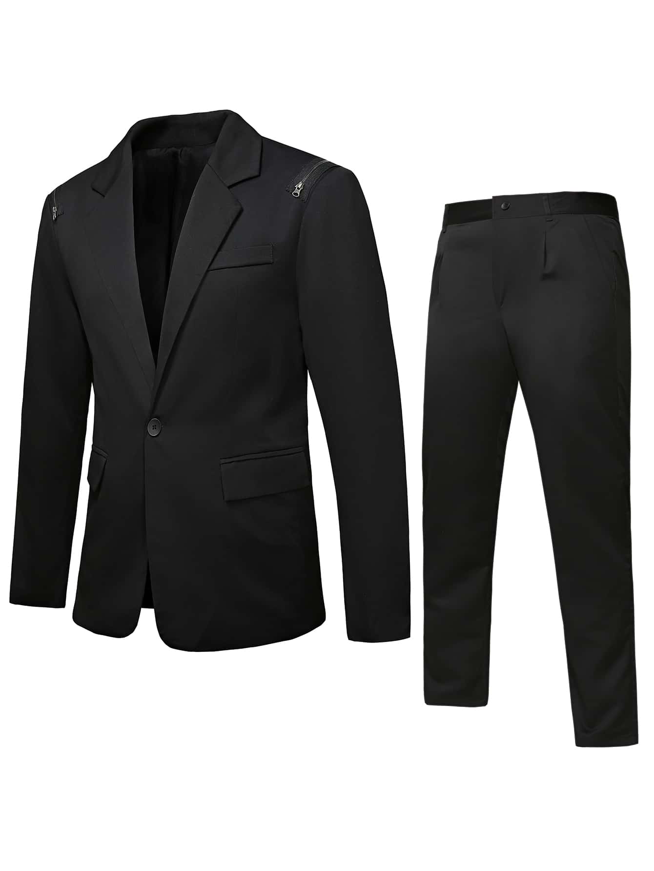 Manfinity Men Single Button Blazer & Trousers - Black - View 1
