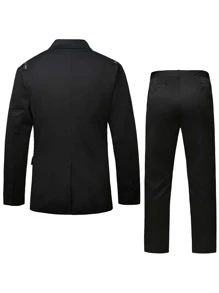 Manfinity Men Single Button Blazer & Trousers - Black - View 2