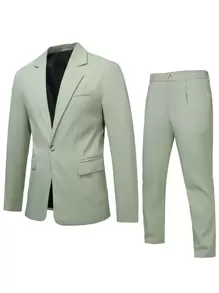 Manfinity Men Single Button Blazer & Trousers - Mint Green - View 1