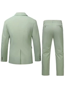Manfinity Men Single Button Blazer & Trousers - Mint Green - View 2