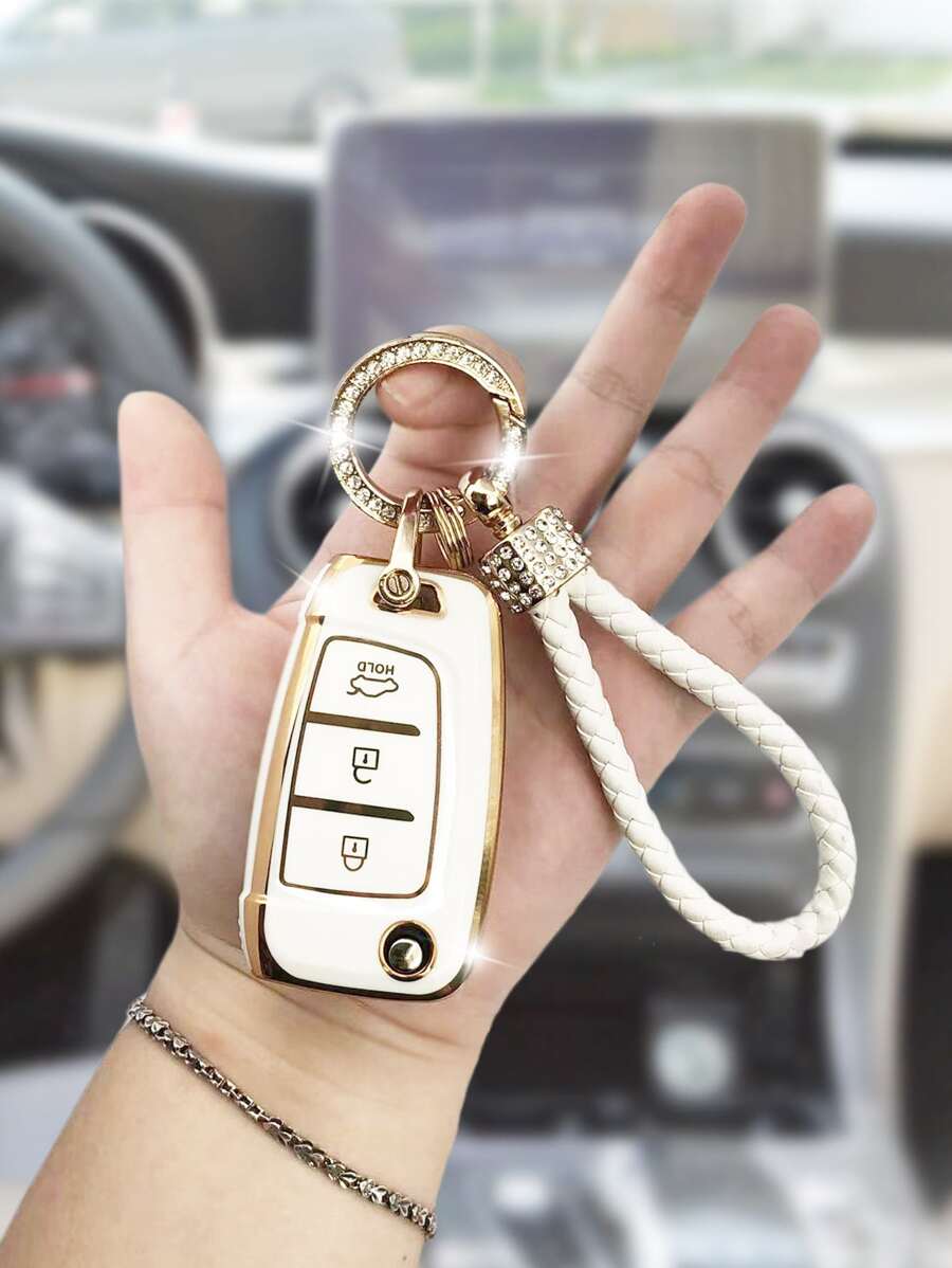 Estuche para llave de coche con llavero, funda para llavero - Blanco - Ver 1