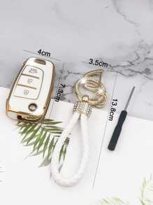 Estuche para llave de coche con llavero, funda para llavero - Blanco - Ver 4