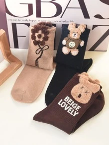 3pairs Cartoon Bear Graphic Crew Socks - Nhiều màu - Xem 1
