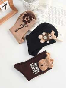 3pairs Cartoon Bear Graphic Crew Socks - Nhiều màu - Xem 2