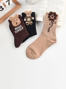 3pairs Cartoon Bear Graphic Crew Socks - Nhiều màu - Xem 3