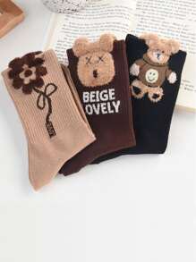 3pairs Cartoon Bear Graphic Crew Socks - Nhiều màu - Xem 4