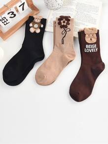 3pairs Cartoon Bear Graphic Crew Socks - Nhiều màu - Xem 5