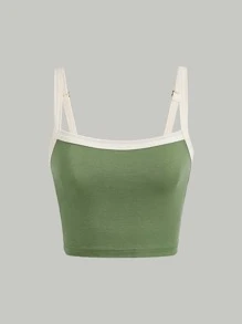 SHEIN MOD Contrast Binding Cami Top - Green - View 1