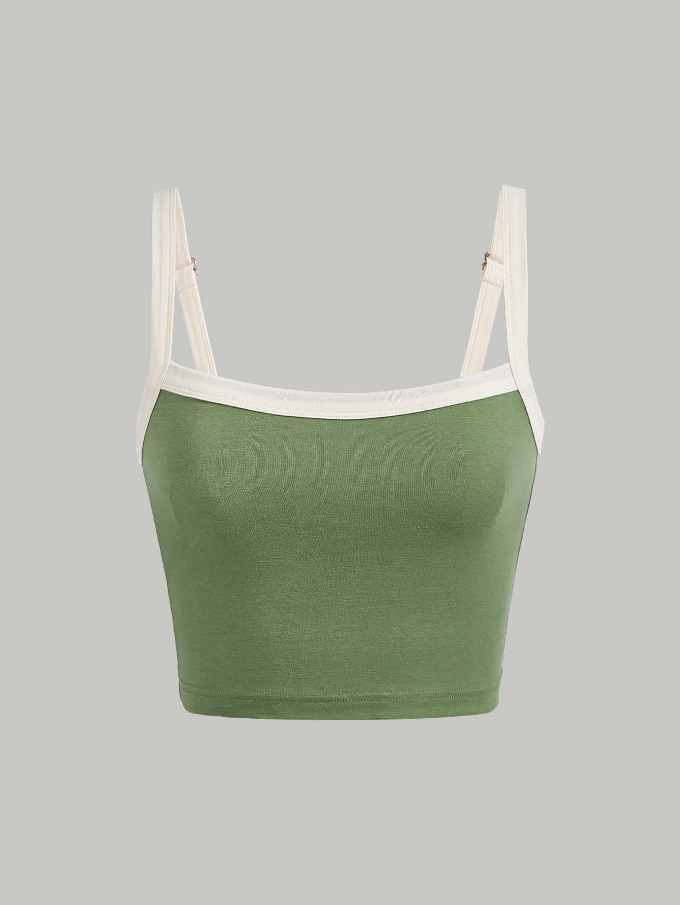 SHEIN MOD Contrast Binding Cami Top - Green - View 1